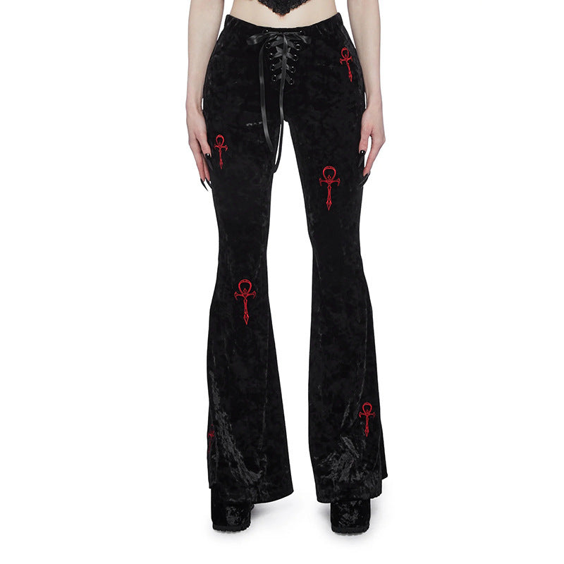 Casual All-matching Slim Fit Embroidered Bell-bottom Pants Women