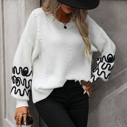 Damen Strickpullover mit einfarbigem Muster