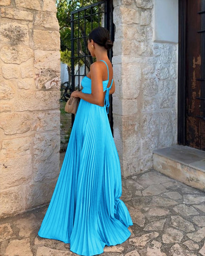 Vestido plisado sin mangas con tirantes y cintura alta para mujer