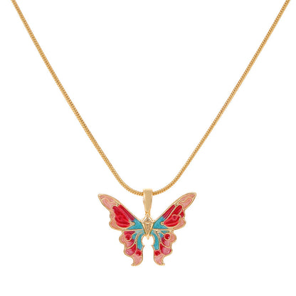Collar de aceite colorido Ins con cadena de clavícula para novias con mariposas