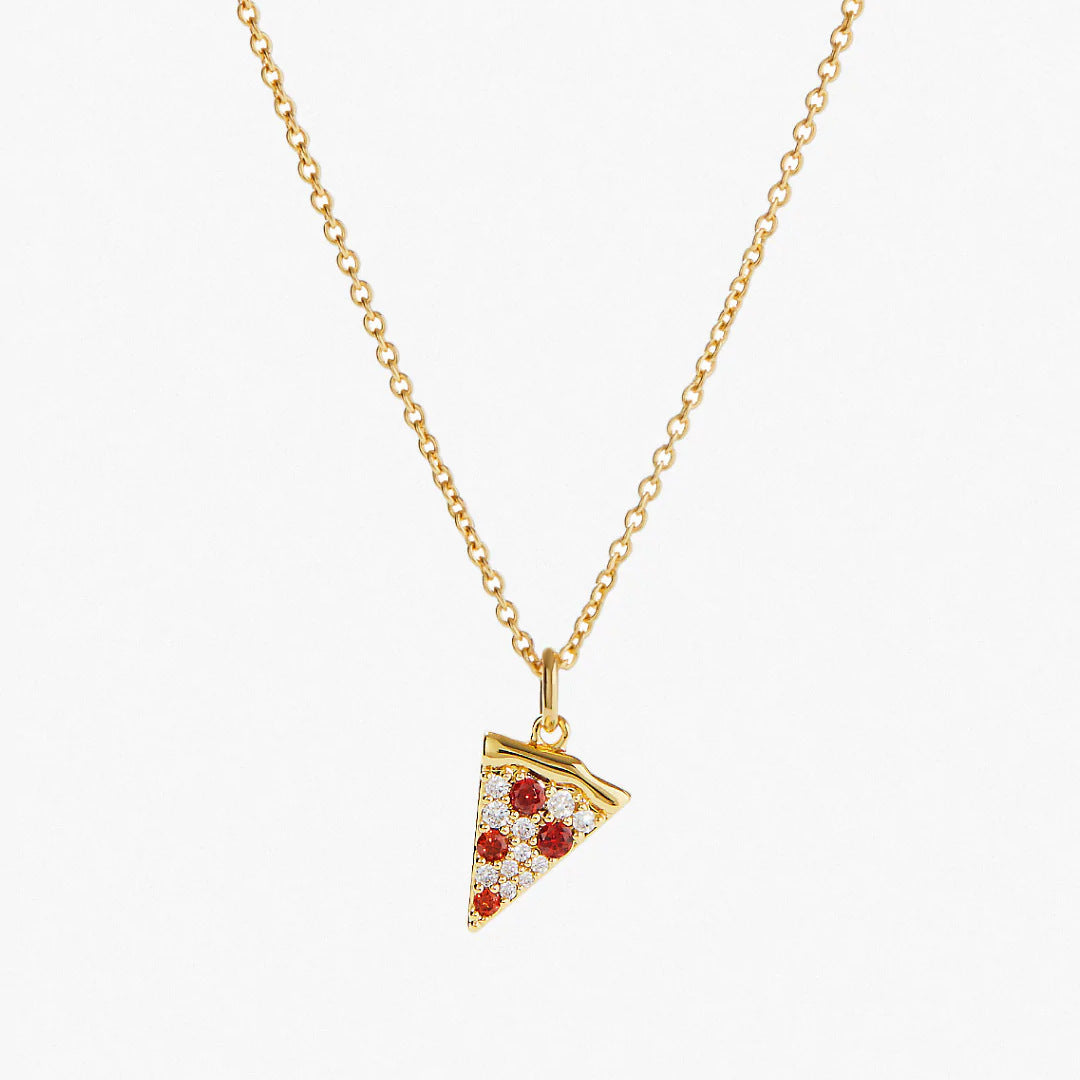 Niche Personality Design Pizza Necklace Jacinth Full Diamond Pendant