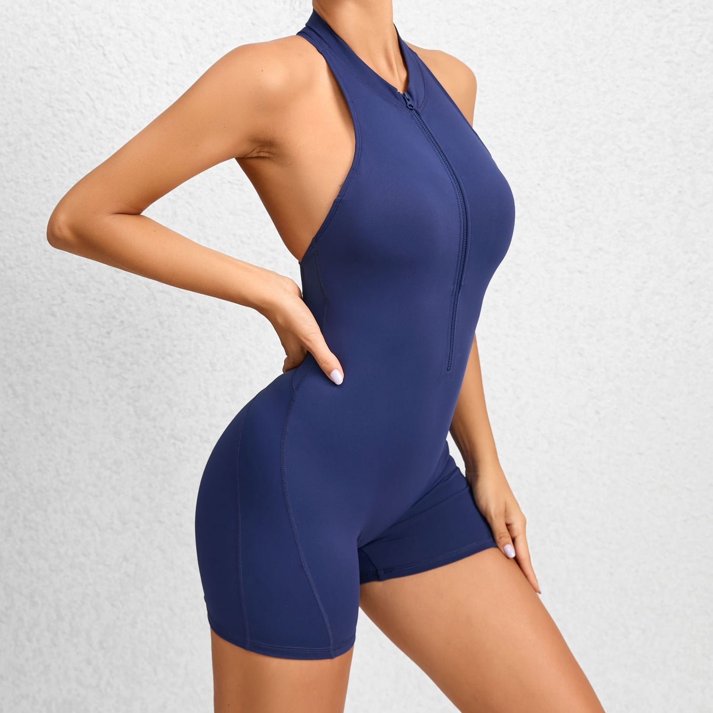 Mono corto de yoga con cremallera y sin mangas para mujer, moldeador de abdomen, moldeador de glúteos, ropa deportiva para mujer