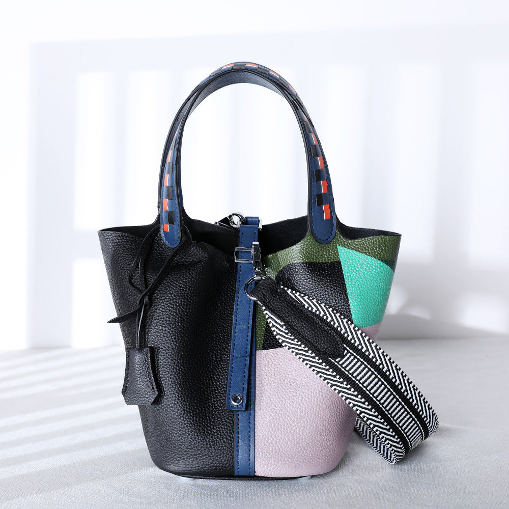 Cowhide Leather Bucket Bag