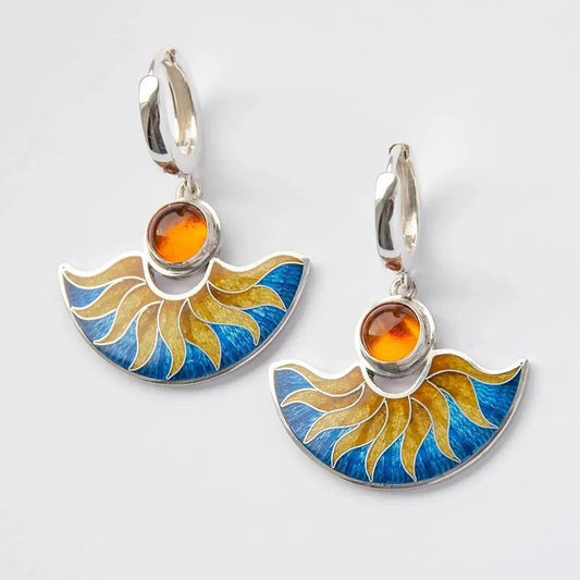 Newandy Colorful Flower Pattern Drop Earrings Ladies Creative