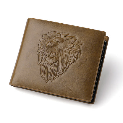 Cartera con cremallera para hombre con estampado de león en relieve