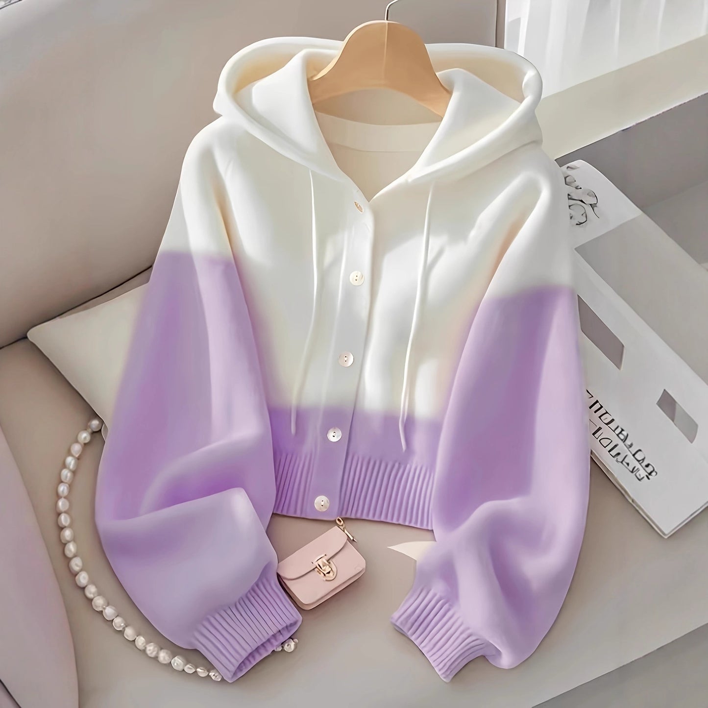 Patchwork Hooded Lazy High-grade Knitted Top