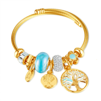 Pulsera de acero y titanio de alta calidad con diseño de árbol de la vida retro de moda y entrada francesa.