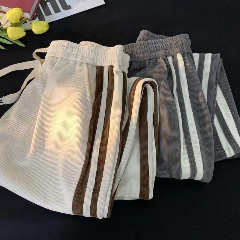 Striped Contrast Color Corduroy Casual Pants Men - BAGMODA