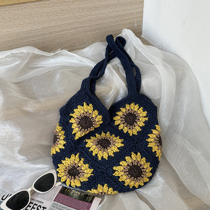 Elegante bolso de hombro para mujer tejido con flores