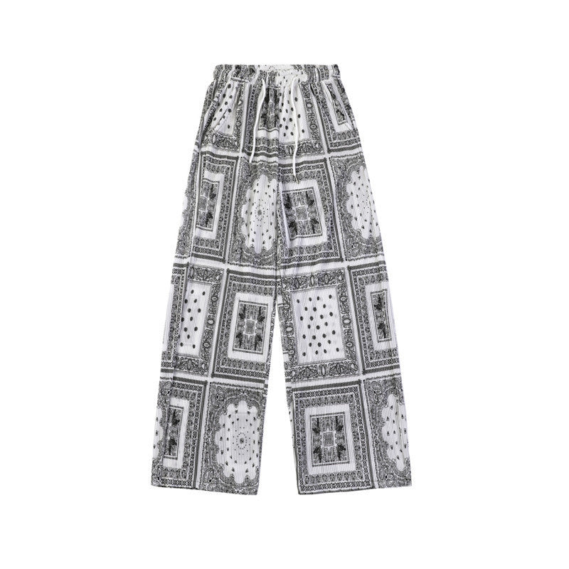 Ethnic Tide Paisley Floral Pressed Pleated Casual Pants Men - BAGMODA