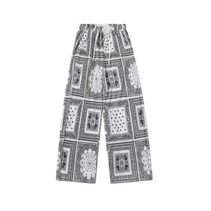 Ethnic Tide Paisley Floral Pressed Pleated Casual Pants Men - BAGMODA