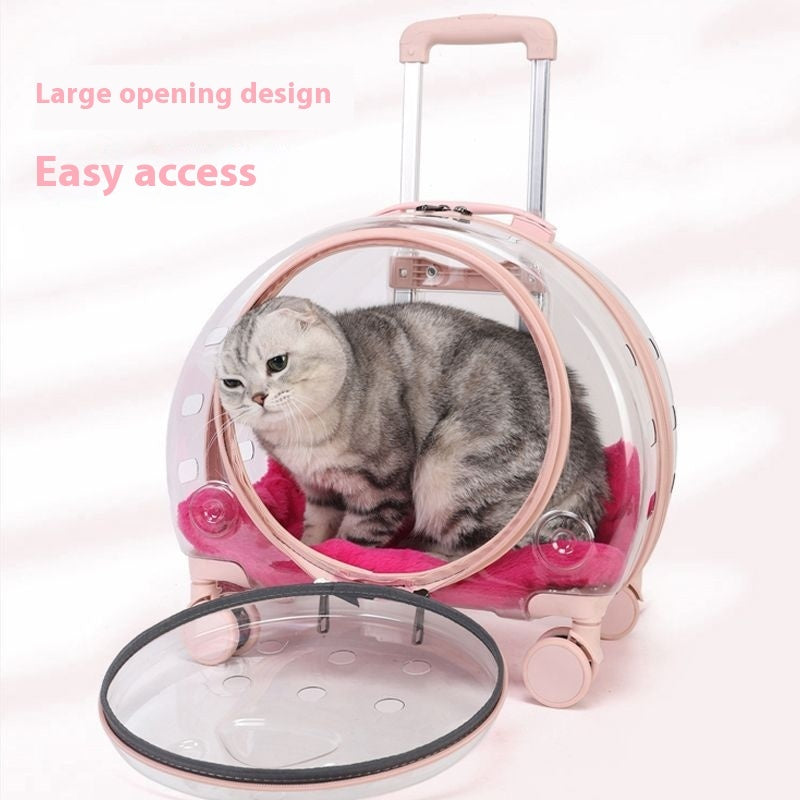 Large Capacity Universal Wheel Fully Transparent Pet Trolley Bag Breathable