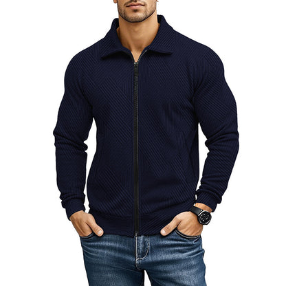 Herren Freizeitjacke Einfarbiger Waffel-Umlegekragenmantel