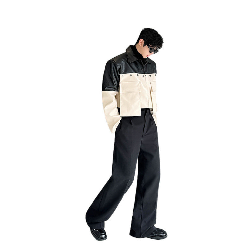 Autumn Large Pocket Color Contrast Patchwork Slim-fit Jacket