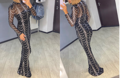 Vestidos largos de lentejuelas para mujer, vestidos de fiesta de manga larga para mujer