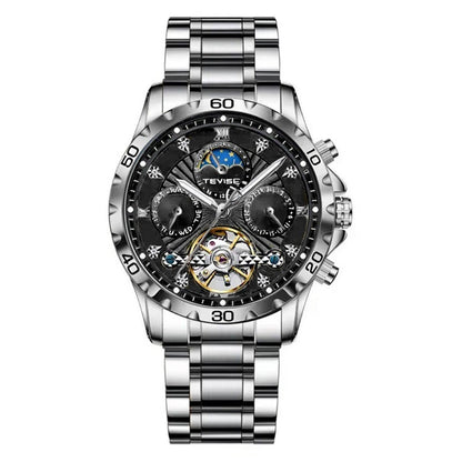 Reloj mecánico con correa de acero y tourbillon para hombre de negocios y moda, resistente al agua.