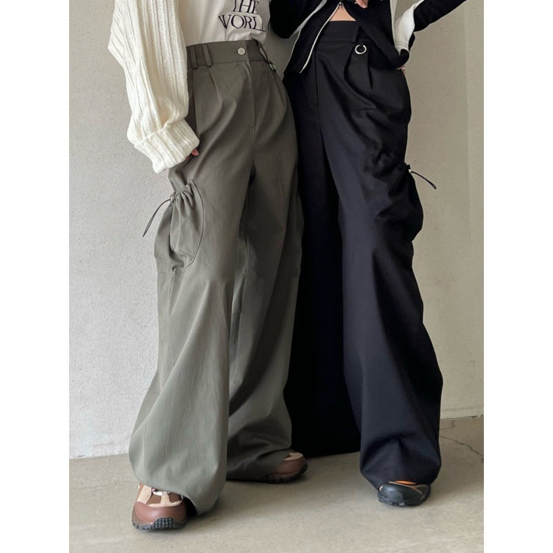 Retro Solid Color Elastic Casual Wide Leg Pants For Women