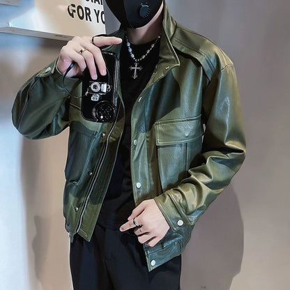 Chaqueta de cuero de piloto de primavera y otoño para hombre