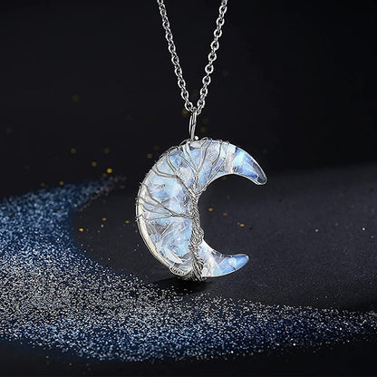Collar de cristal con alambre de cobre y metal con árbol de la suerte y piedra sinuosa