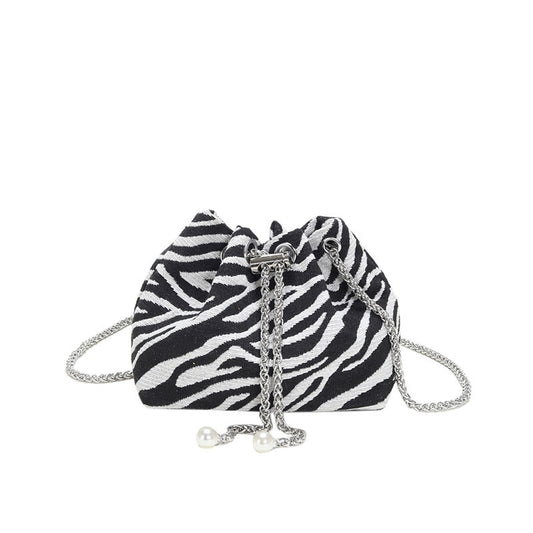 Leopard Print Woven Crossbody Chain Bag