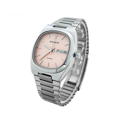 Reloj de cuarzo con correa de acero y concha blanca cuadrada simple de moda