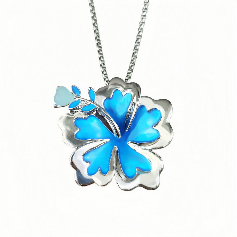 Summer Luminous Flower Necklace Metal Silver Petals Light-emitting Pendant Female