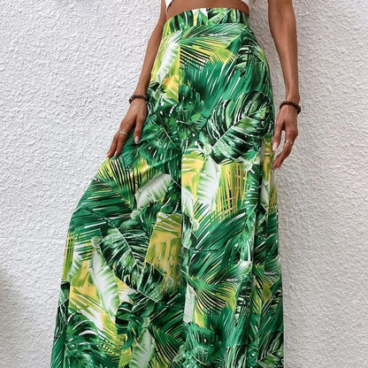 Pantalones anchos de gasa con estampado floral para mujer