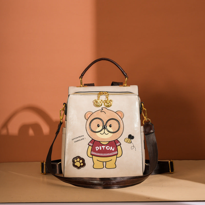 Mochila bandolera portátil con diseño de oso de dibujos animados