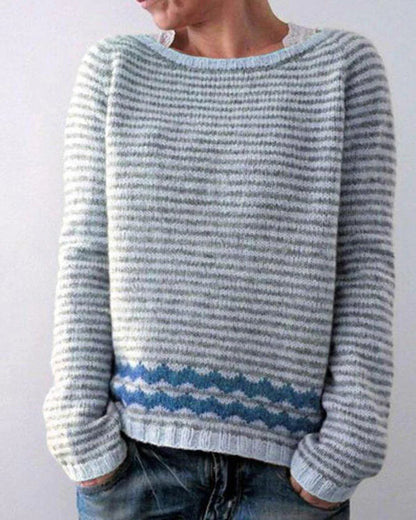 Suéter de punto holgado multicolor con cuello redondo para mujer