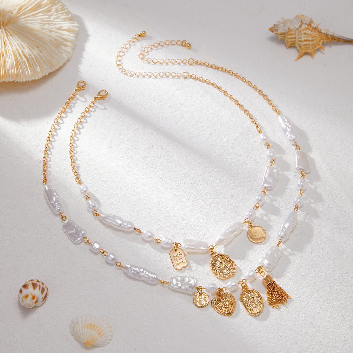 Collar de clavícula de lujo con perlas francesas y océano