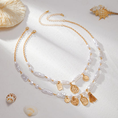 Collar de clavícula de lujo con perlas francesas y océano