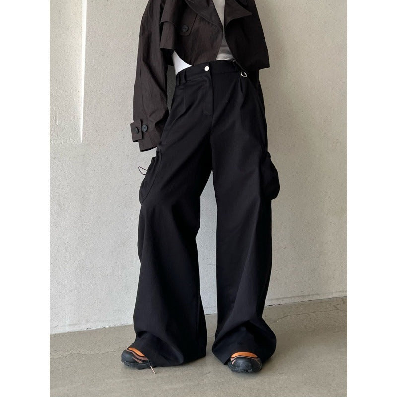 Retro Solid Color Elastic Casual Wide Leg Pants For Women