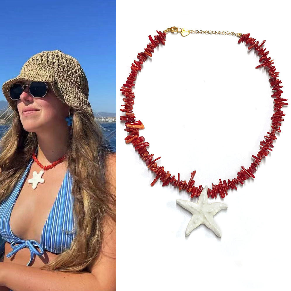 Red New Style Gravel Clavicle Chain Freshwater Pearl Necklace For Women