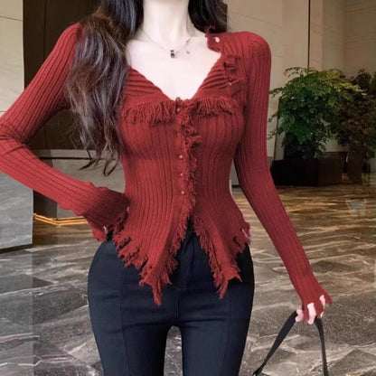 Top tipo cárdigan elegante y adelgazante de corte entallado