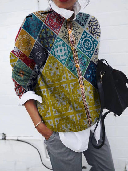 Modische Strickjacke mit gebürstetem geometrischem Druck und langen Ärmeln