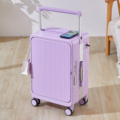 Maleta con ruedas multifuncional con carga USB, cierre frontal, ruedas anchas, universal, 20 pulgadas