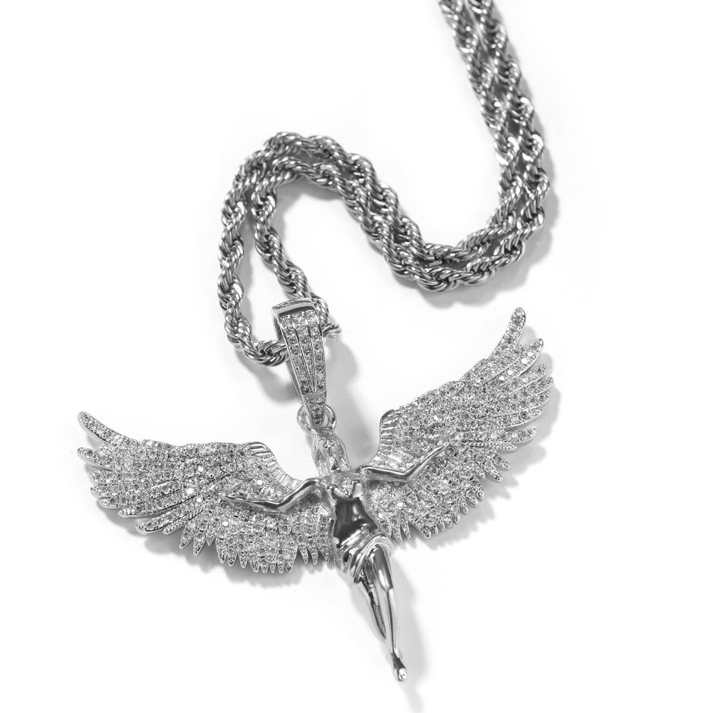 Collar versátil para mujer con alas de ángel y diamantes retro