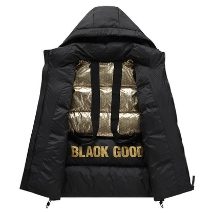 Kurze warme Steppjacke für Herbst und Winter für Herren und Damen, gleicher schwarz-goldener Wintermantel