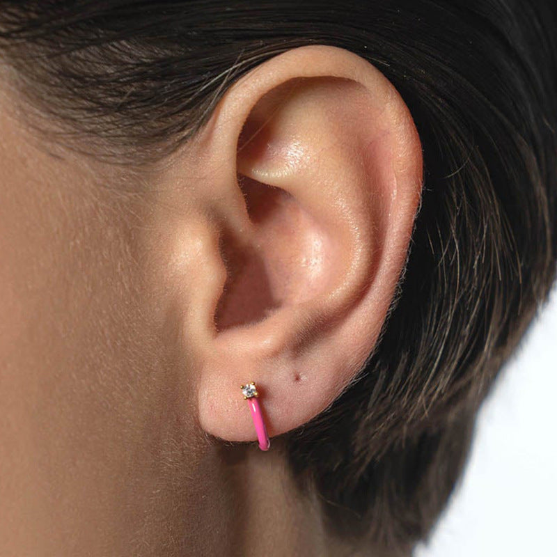 Diamond-embedded Hand-dripping Oil Stylish Simple And Versatile Creative Earrings
