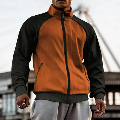 Chaqueta tipo cárdigan de cuello alto con cremallera y mangas raglán para hombre