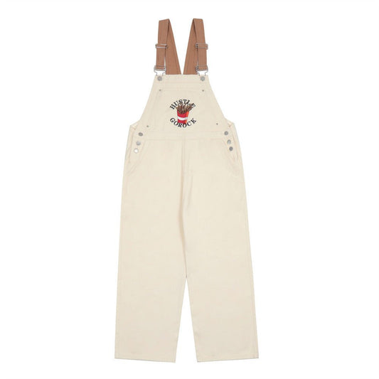 American Retro Embroidered Denim Suspender Pants Men - BAGMODA