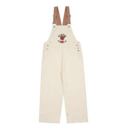 American Retro Embroidered Denim Suspender Pants Men - BAGMODA