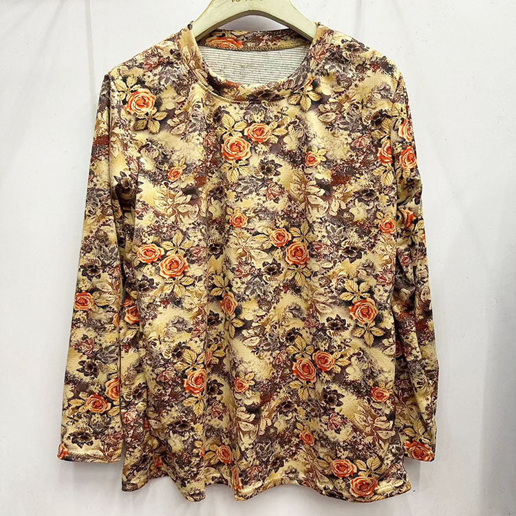 Skin-friendly Cotton Printed Long Sleeve Western Style Youthful-looking Loose Top