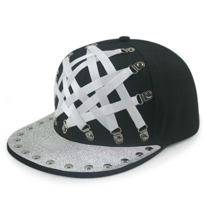 Gorra plana estilo hip hop de cuero en forma de T, estilo punk europeo y americano, para hombres y mujeres