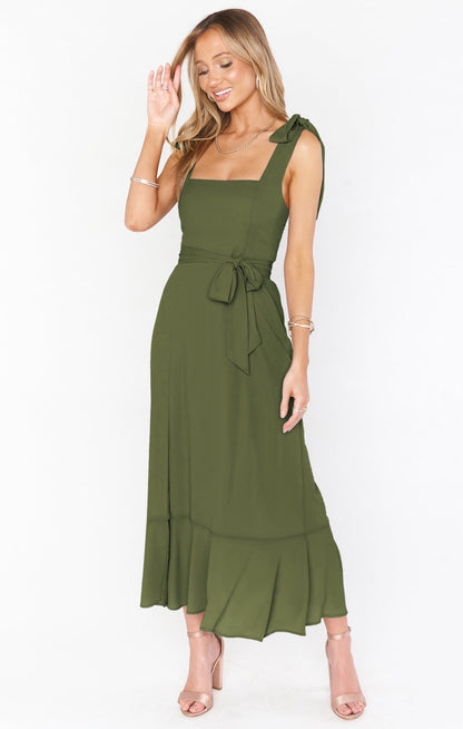 Temperamentvolles Hosenträger-Split-Kleid mit Schnürdesign, modische Sommer-Strandkleider mit Rüschen für Damen