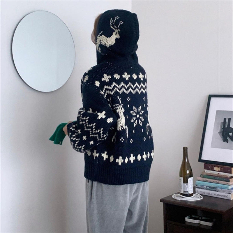 Hooded Knitted Thickened Sweater Coat Women