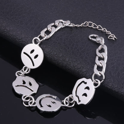 Pulsera con dije de cara sonriente llorando de moda, estilo hip hop, cadena gruesa, para mujeres y hombres, accesorios de joyería. 