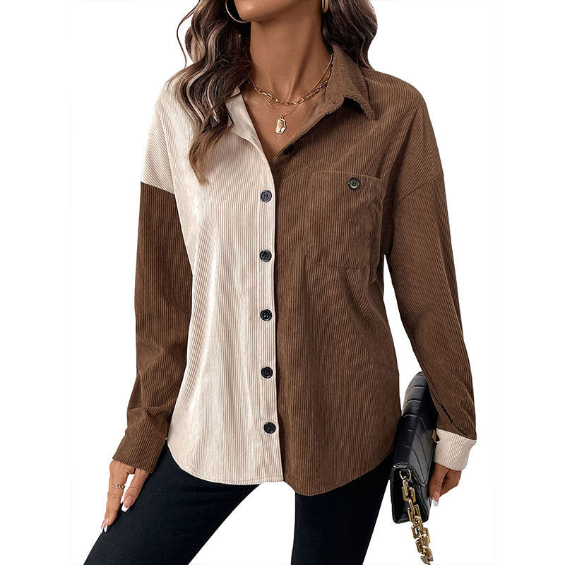 Lapel Cardigan Stitching Contrast Color Thin Coat