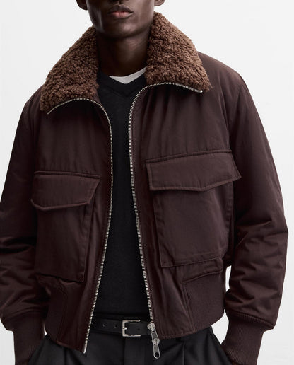 Herren Stehkragen Baumwollgefütterte Manteljacke mit Taschen