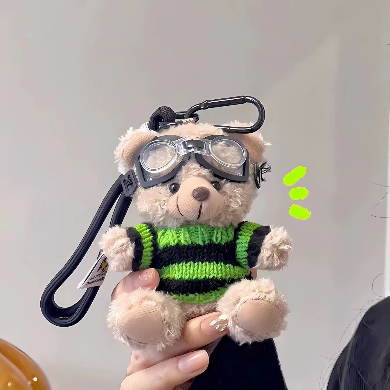 Cartoon Pilot Plush Bear Pendant Keychain